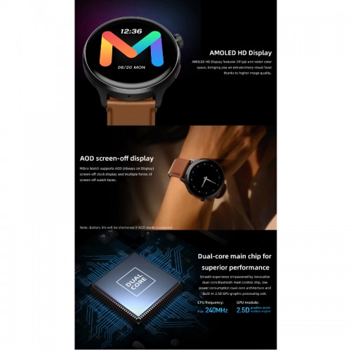 Mibro Lite 2 Dual-Core Main Chip 1.3" Amoled HD Display Bluetooth Calling Smartwatch With Dual Straps